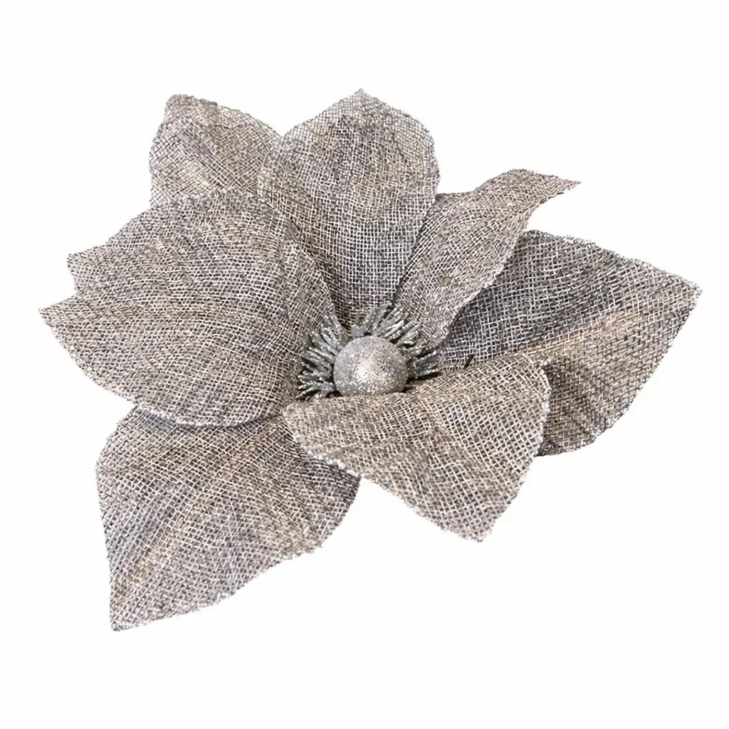 Décoration fleur artificielle grise 20,5 × 17 cm, fil