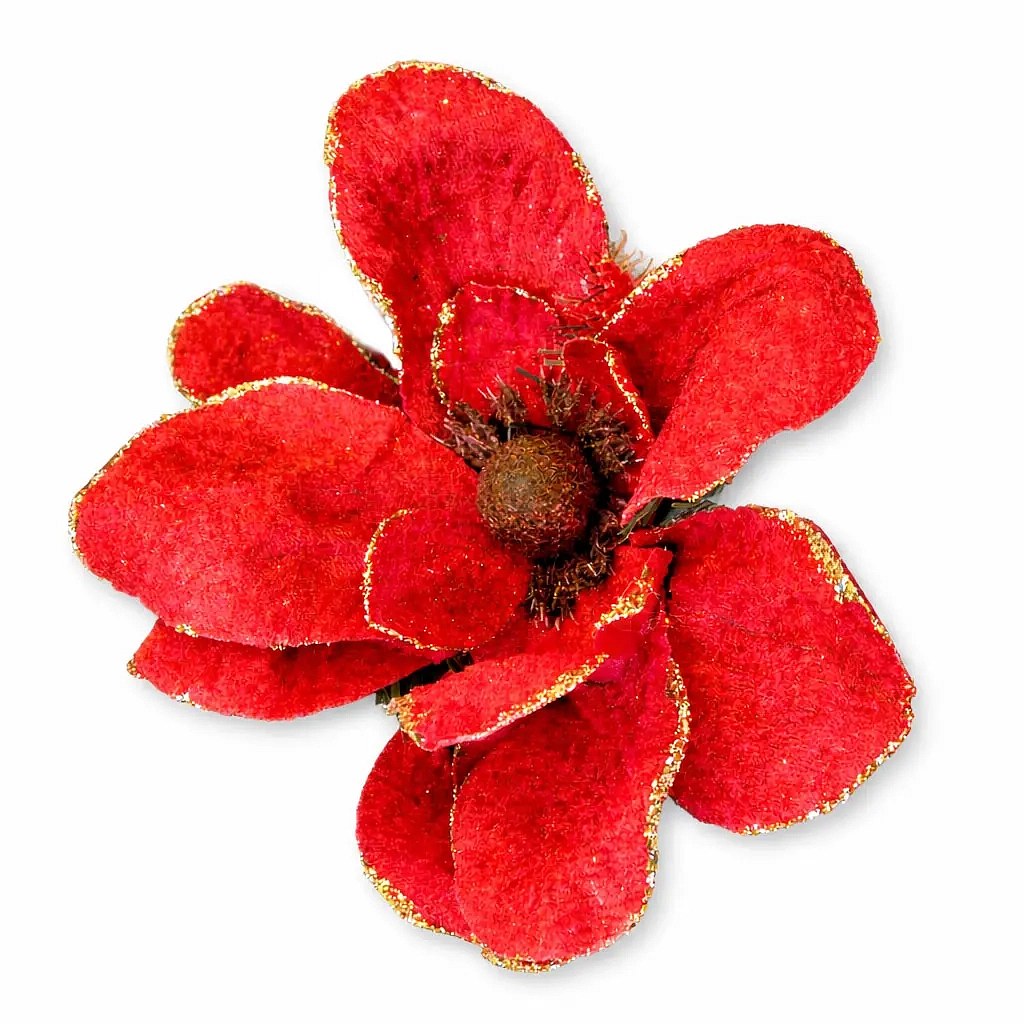 Décoration fleur artificielle avec pince, rouge, 20 cm, tissu