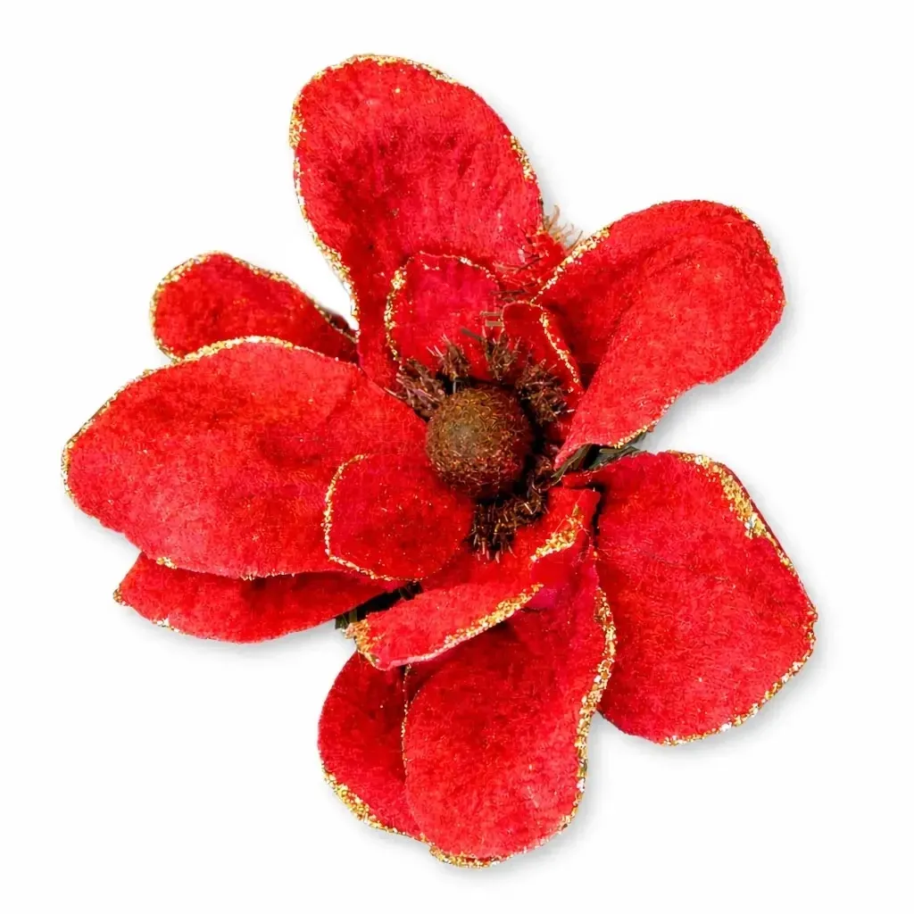 Décoration fleur artificielle avec pince, rouge, 20 cm, tissu