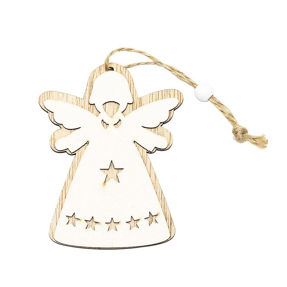 Ornement de Noël en bois ange 10 × 7,5 cm, à suspendre