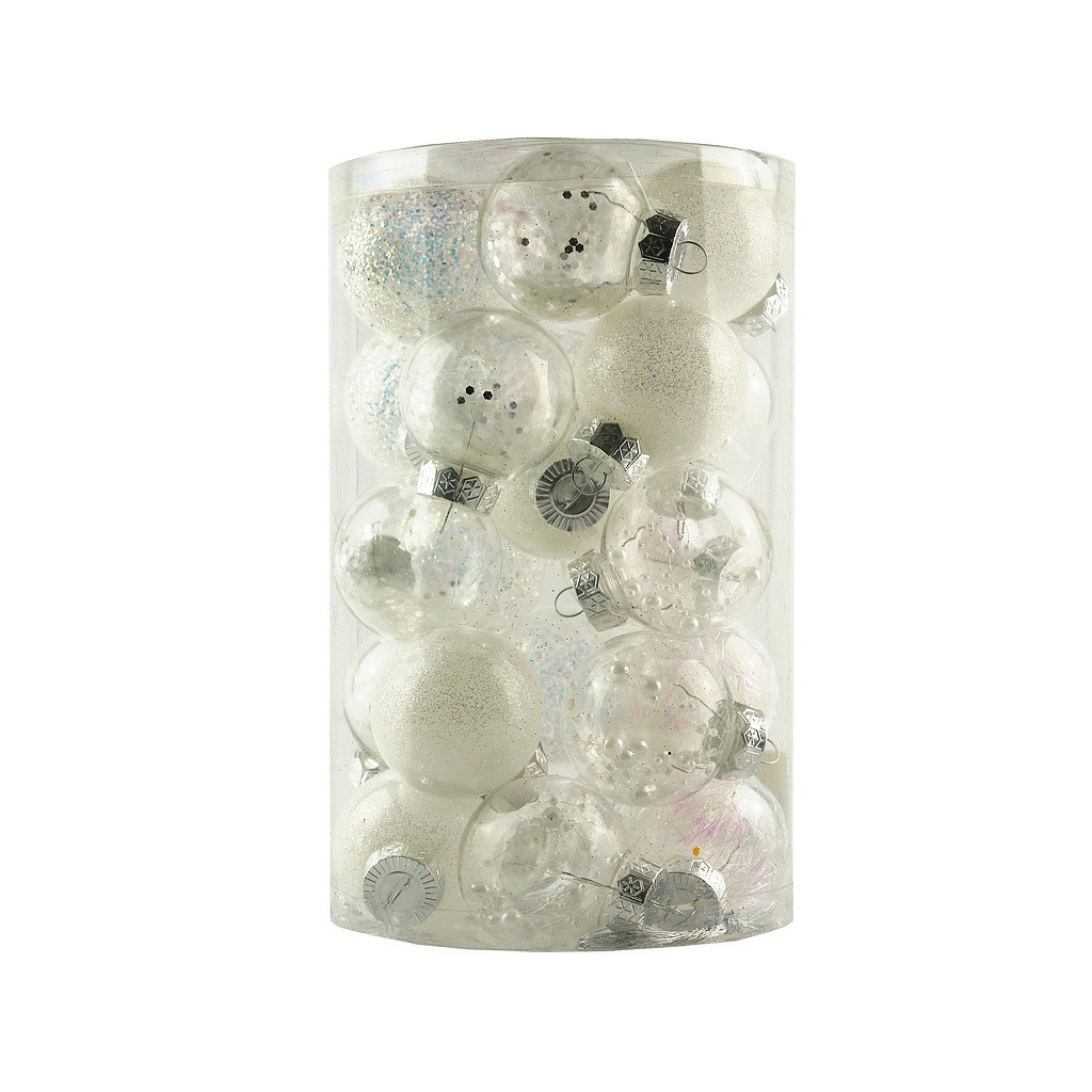 Set de décorations de Noël blanc 6 cm flacon en plastique, paquet de 25 pcs