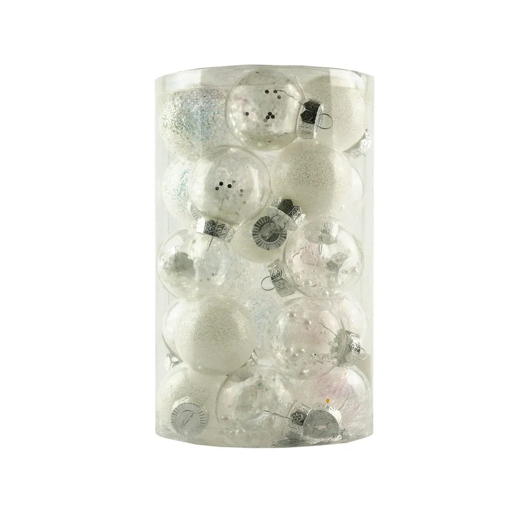 Set de décorations de Noël blanc 6 cm flacon en plastique, paquet de 25 pcs
