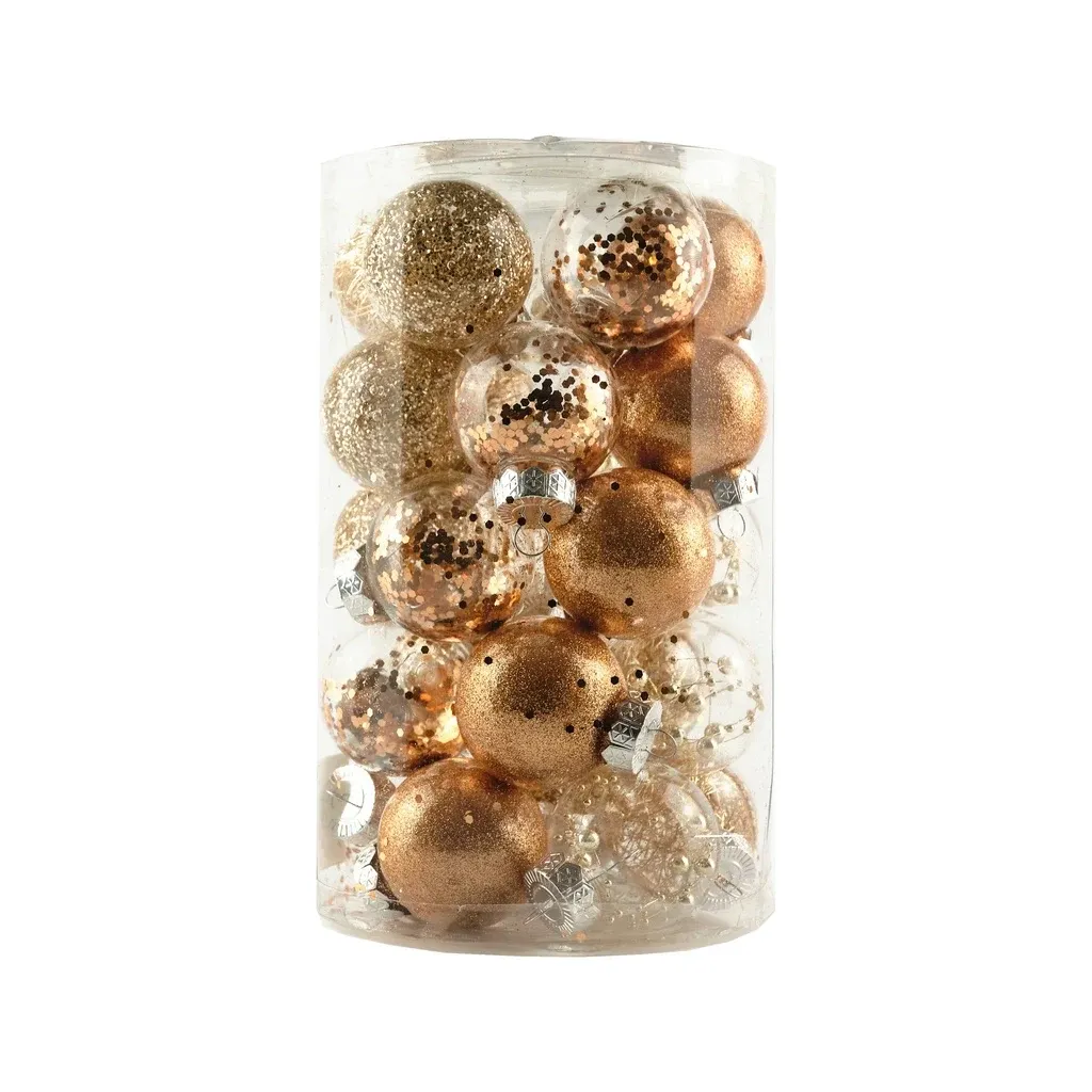 Production - Set d'ornements de Noël bronze 6 cm flacon en plastique, paquet de 25 pcs