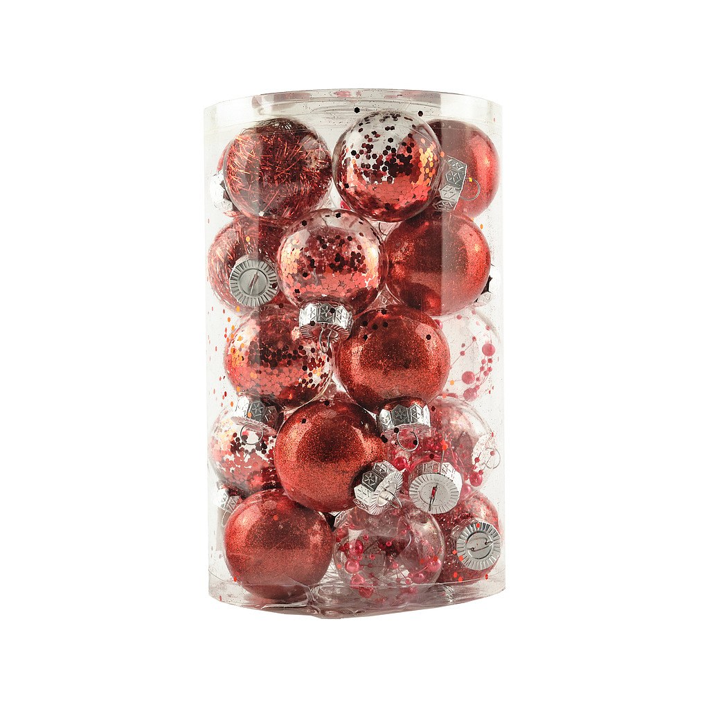 Set de décorations de Noël flacon en plastique rouge de 6 cm, paquet de 25 pièces