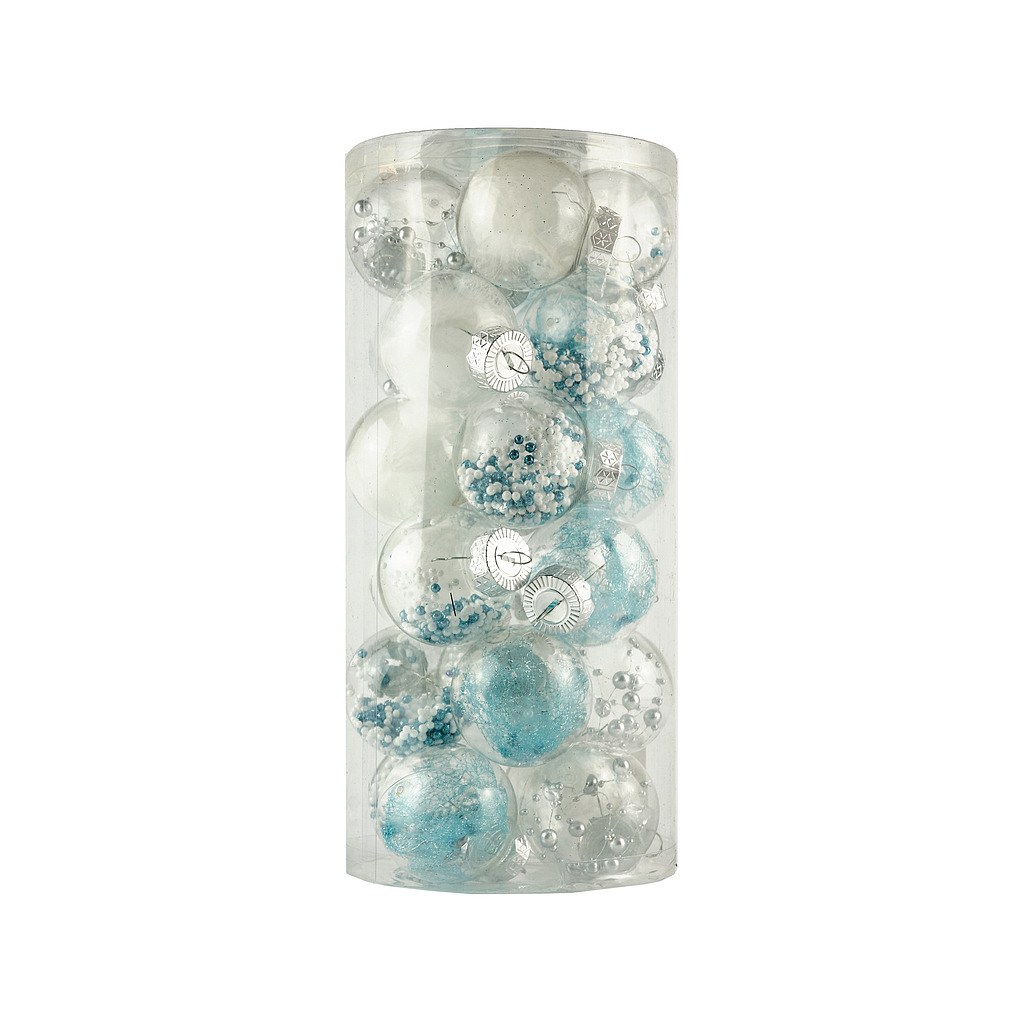 Set d'ornements de Noël turquoise 6 cm flacon en plastique transparent, paquet de 25 pcs