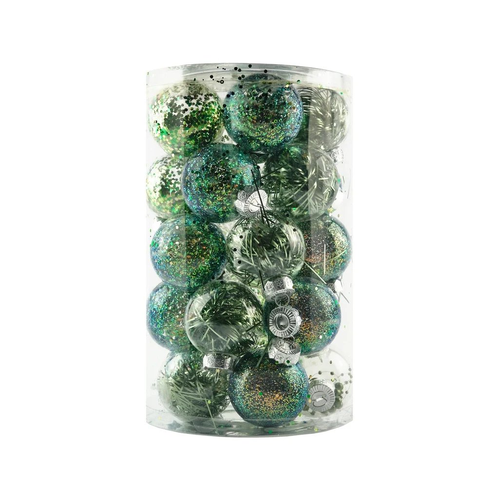 Set de décorations de Noël vert foncé, flacon en plastique de 7 cm, paquet de 25 pièces