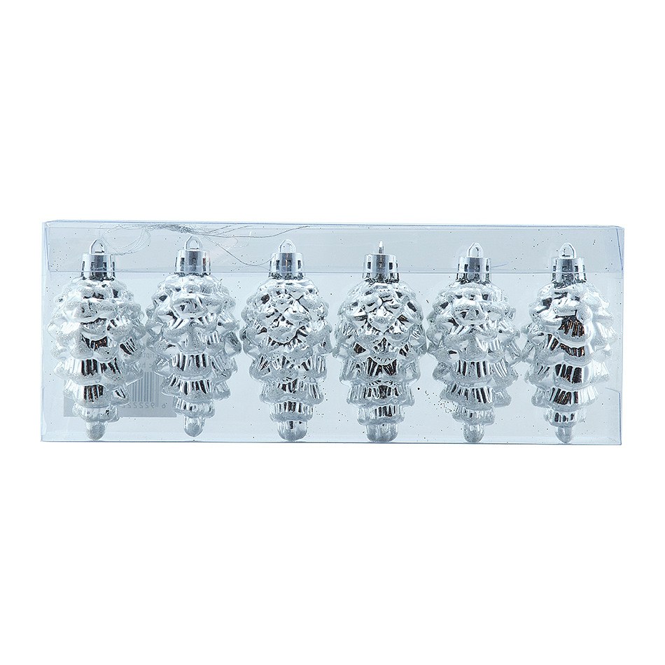 Cône de Noël 6 × 3,5 cm, blanc, plastique, IP44 extérieur, paquet de 6