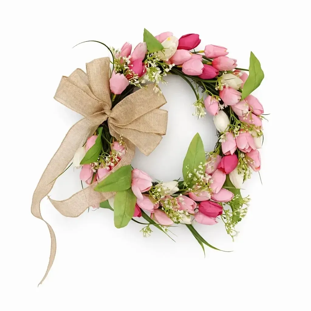 Décoration printanière couronne de porte, tulipes, Ø 45 cm, extérieur