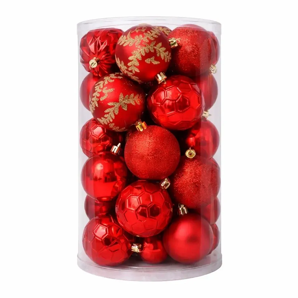 Set de décorations de Noël boules en plastique rouge de 8 cm, paquet de 20 pièces