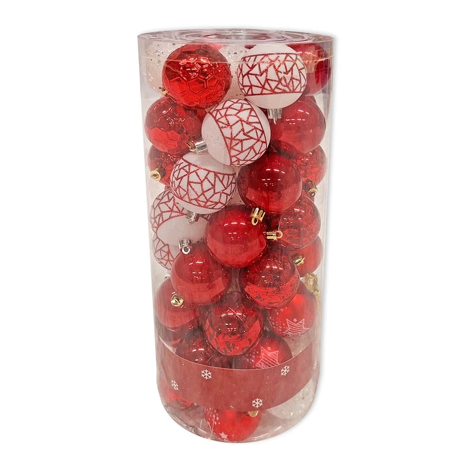 Télécharger Ornements en plastique, d. 6 cm, 50 pcs, rouge et blanc