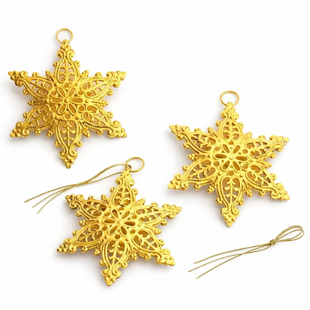Décoration de sapin de Noël paillettes métalliques 10 × 7,7 cm, doré, paquet de 3