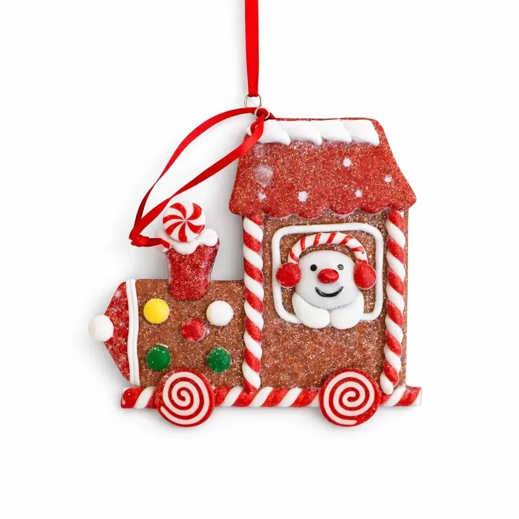 Ornement de sapin de Noël train en pain d'épices, 11 × 10 cm, suspendu, PVC, IP44, extérieur