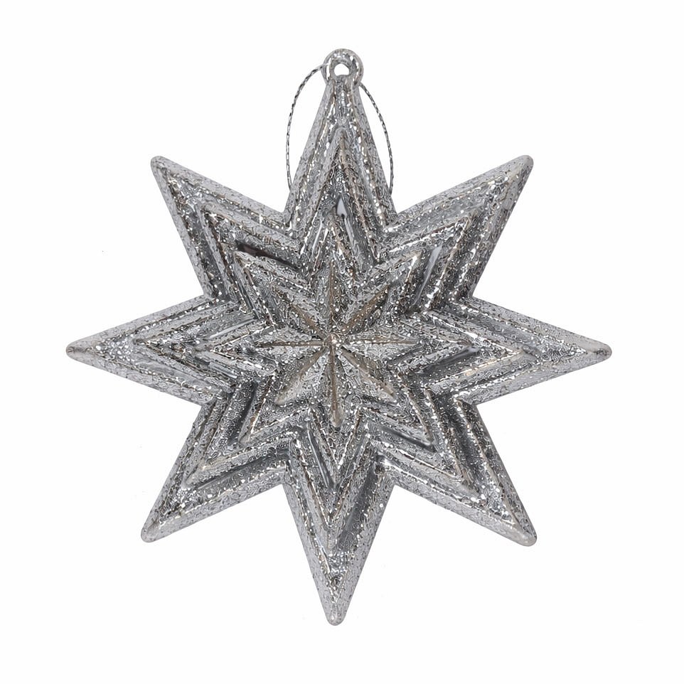 Ornement de sapin de Noël étoile 10,5 cm, argent, plastique, à suspendre