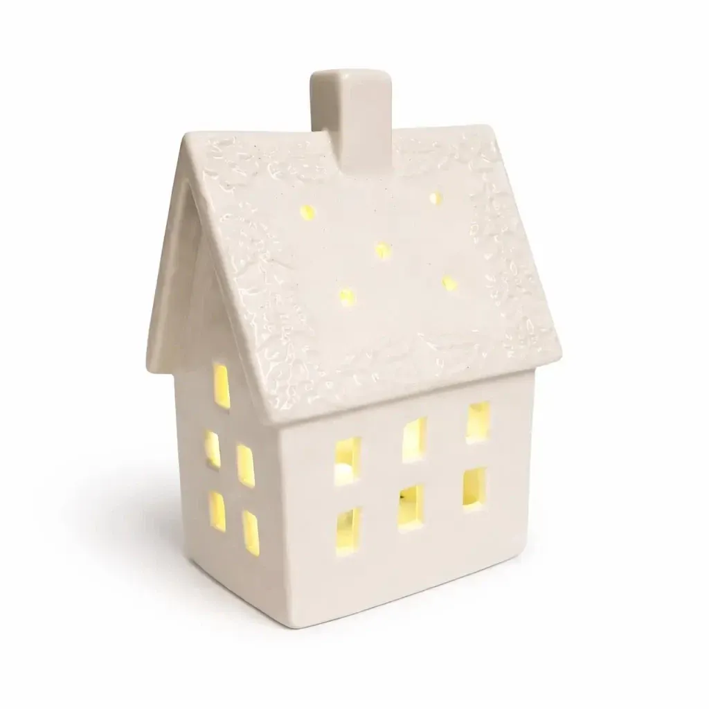Décoration LED maison en céramique 10,6 × 8,7 × 16,8 cm, blanc chaud, 2× LR44