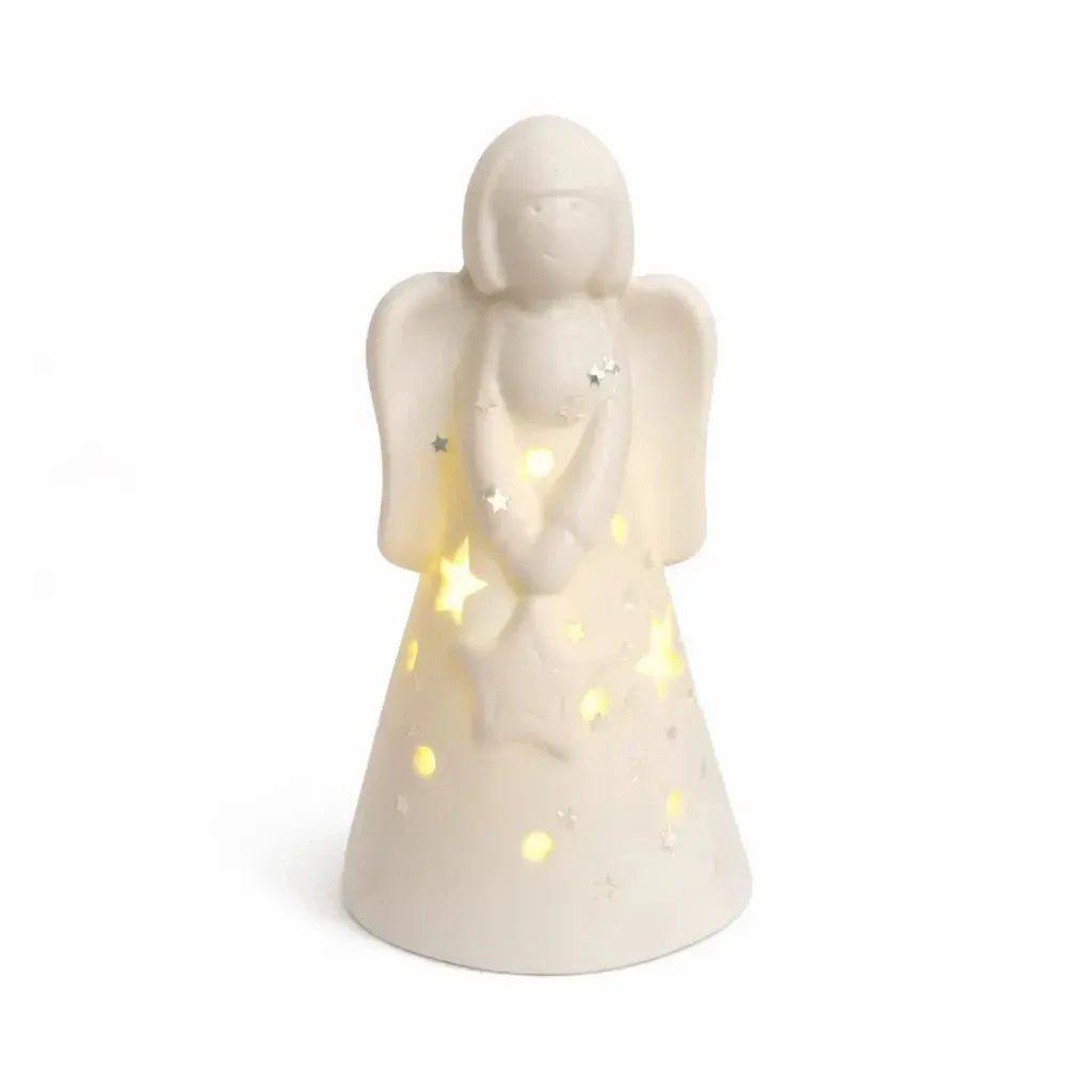Ange lumineux LED en céramique 5,5 × 5,5 × 10 cm, blanc chaud, 2× LR44