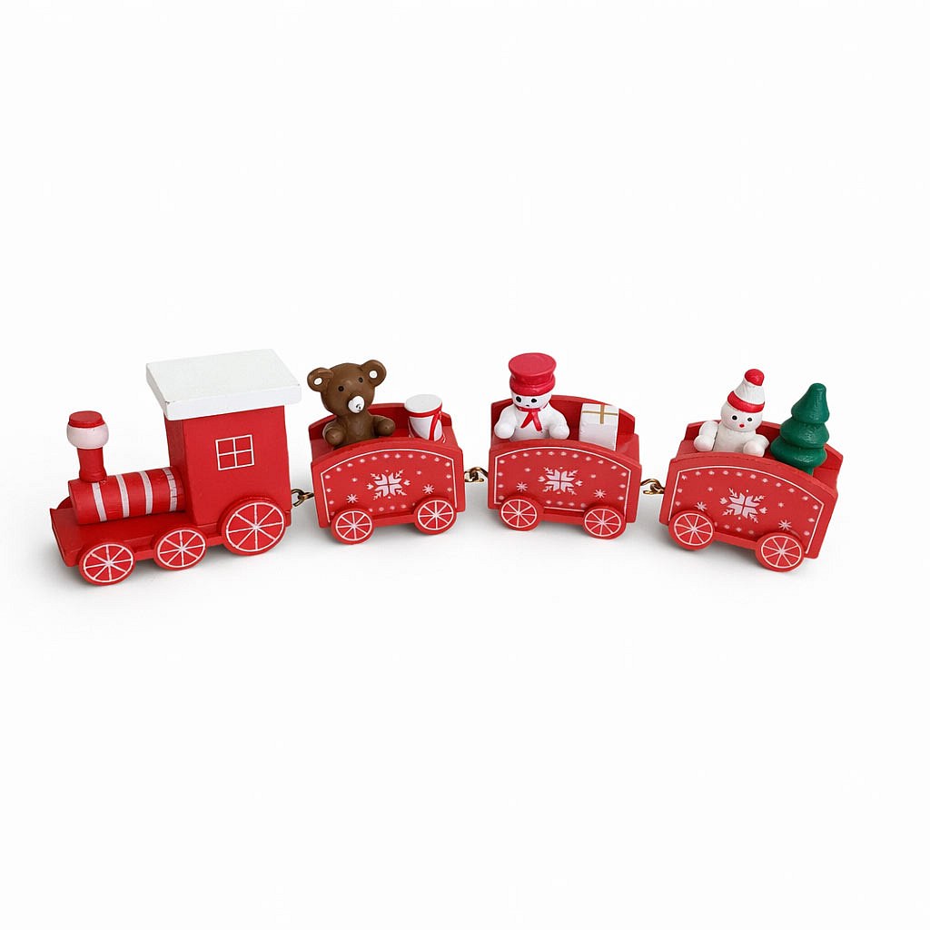 Décoration train en bois avec trois wagons, 22,3 × 7,2 × 2,8 cm, rouge