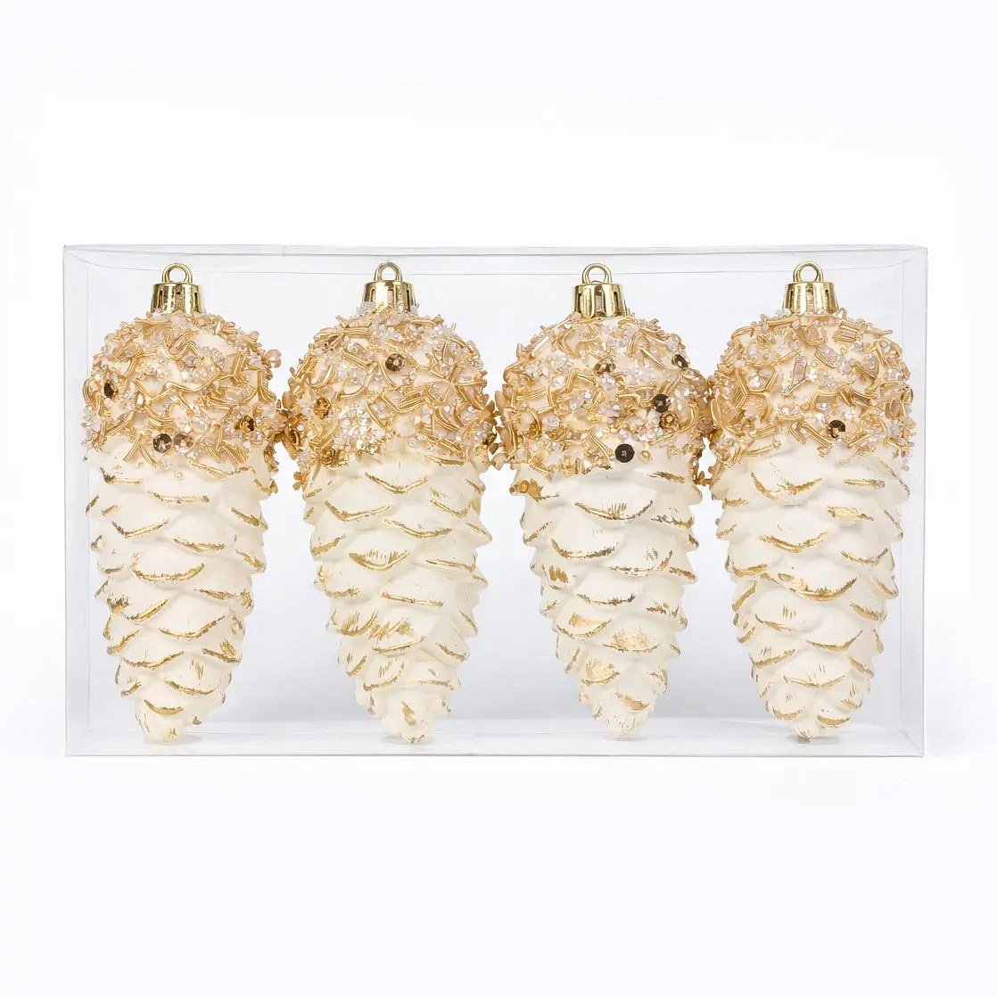 Jeu de cônes de décoration de Noël 11 cm, en plastique IP44, à suspendre, pour l'extérieur, pack de 4