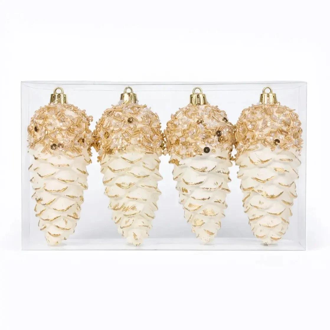 Jeu de cônes de décoration de Noël 11 cm, en plastique IP44, à suspendre, pour l'extérieur, pack de 4
