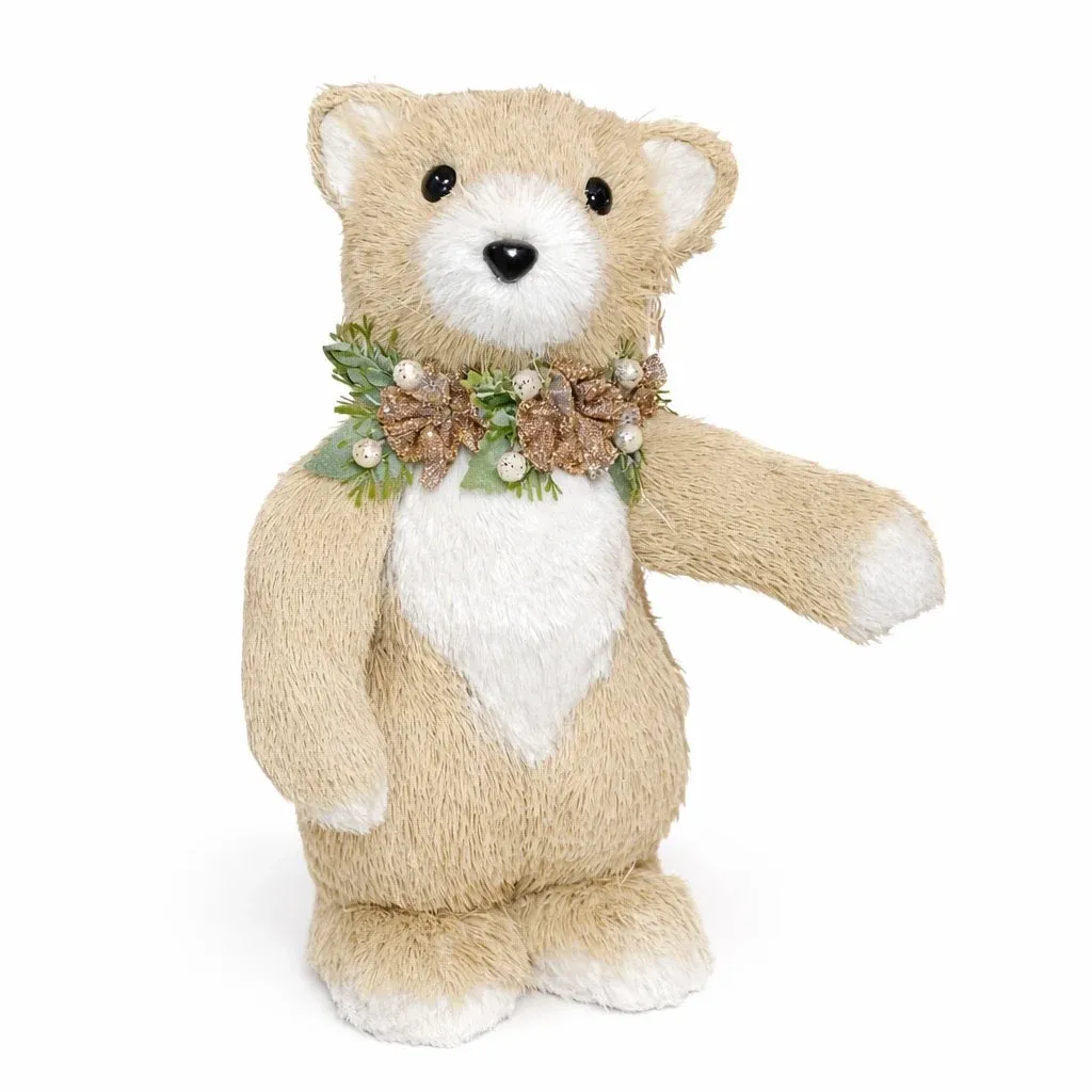 Décoration ourson 20 × 20 × 34 cm, polystyrène et peluche, beige