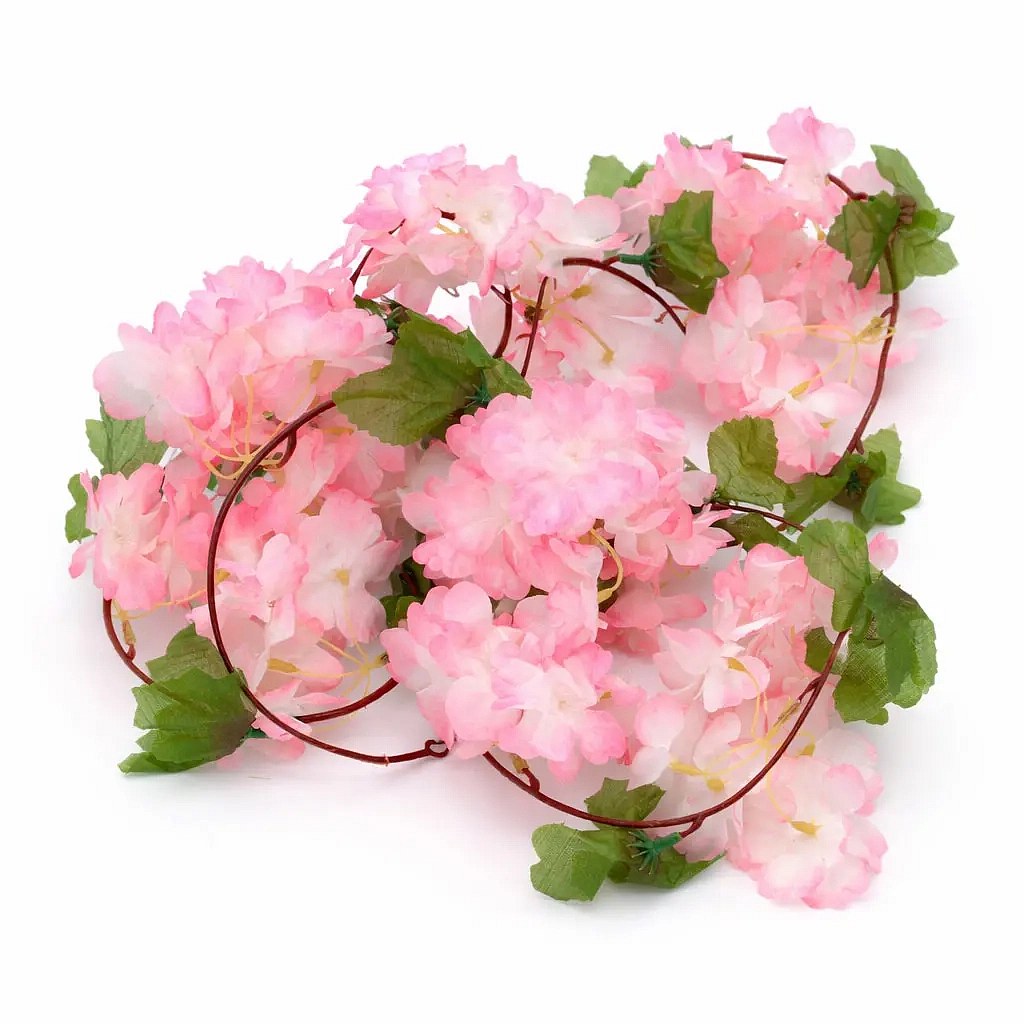 Guirlande de fleurs printanières en 3D, 220 × 15 cm, rose, Sakura