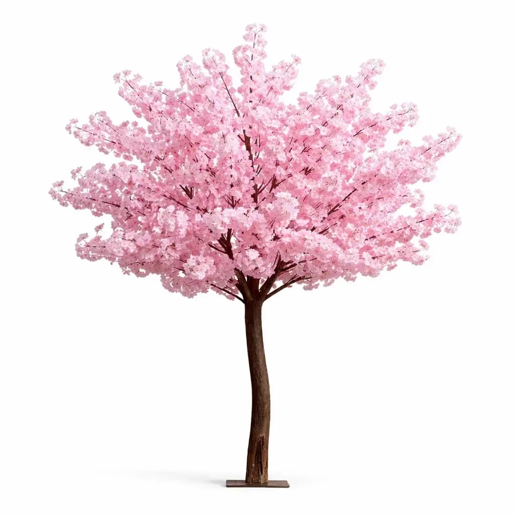 Arbre artificiel 3D Sakura 200 × 150 cm, décoration rose, IP44 extérieur, métal et plastique