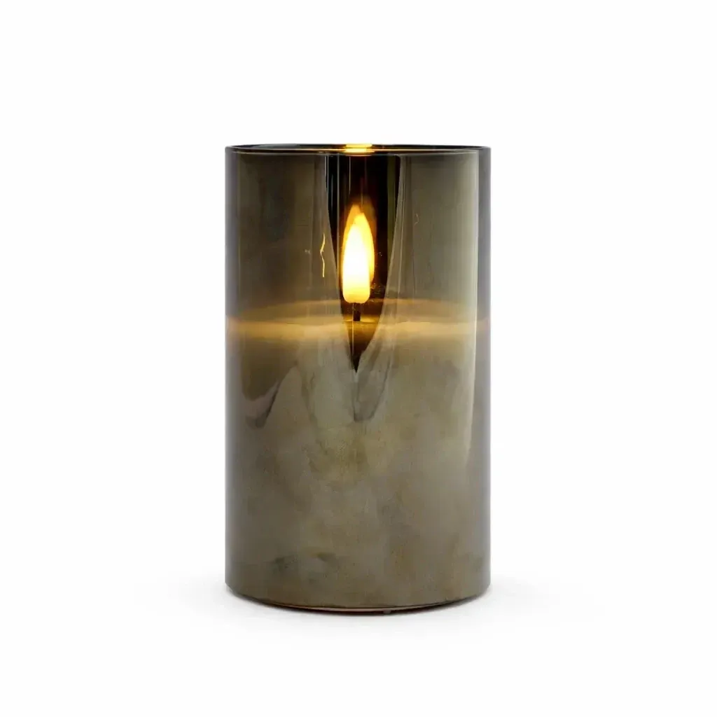 Bougie LED à piles en verre Ø 7,5 × 12,5 cm, gris