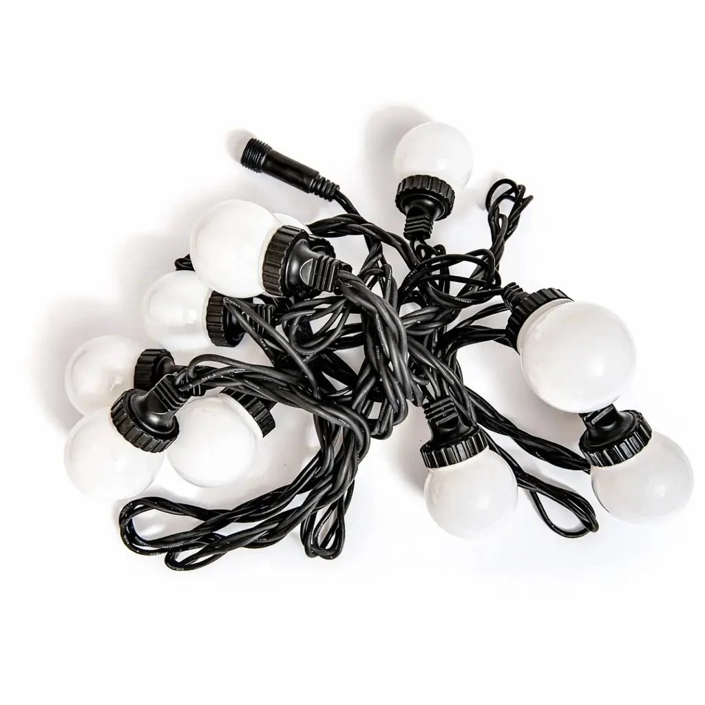 Éclairage de fête LED Easy Fix, 5 m, extérieur, 10 boules, 70 LED blanc glacé, câble noir, IP67, rallonge