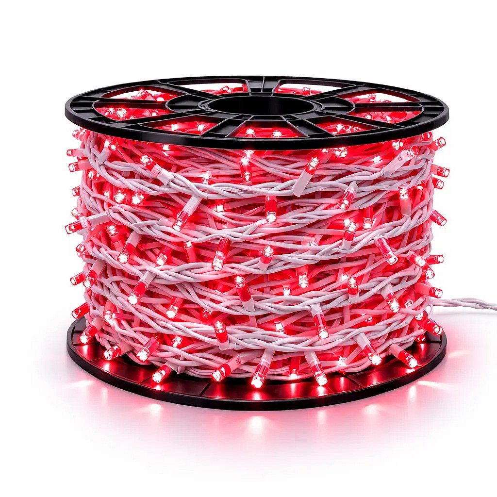 Guirlande lumineuse LED Easy Fix, 100 m, usage extérieur, rouge, 2 000 LED, câble blanc, IP44, bobine