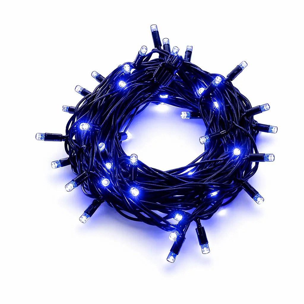 Chaîne lumineuse Easy fix à LED pour l'extérieur 5 m bleu, 50 diodes, câble noir IP67, extension