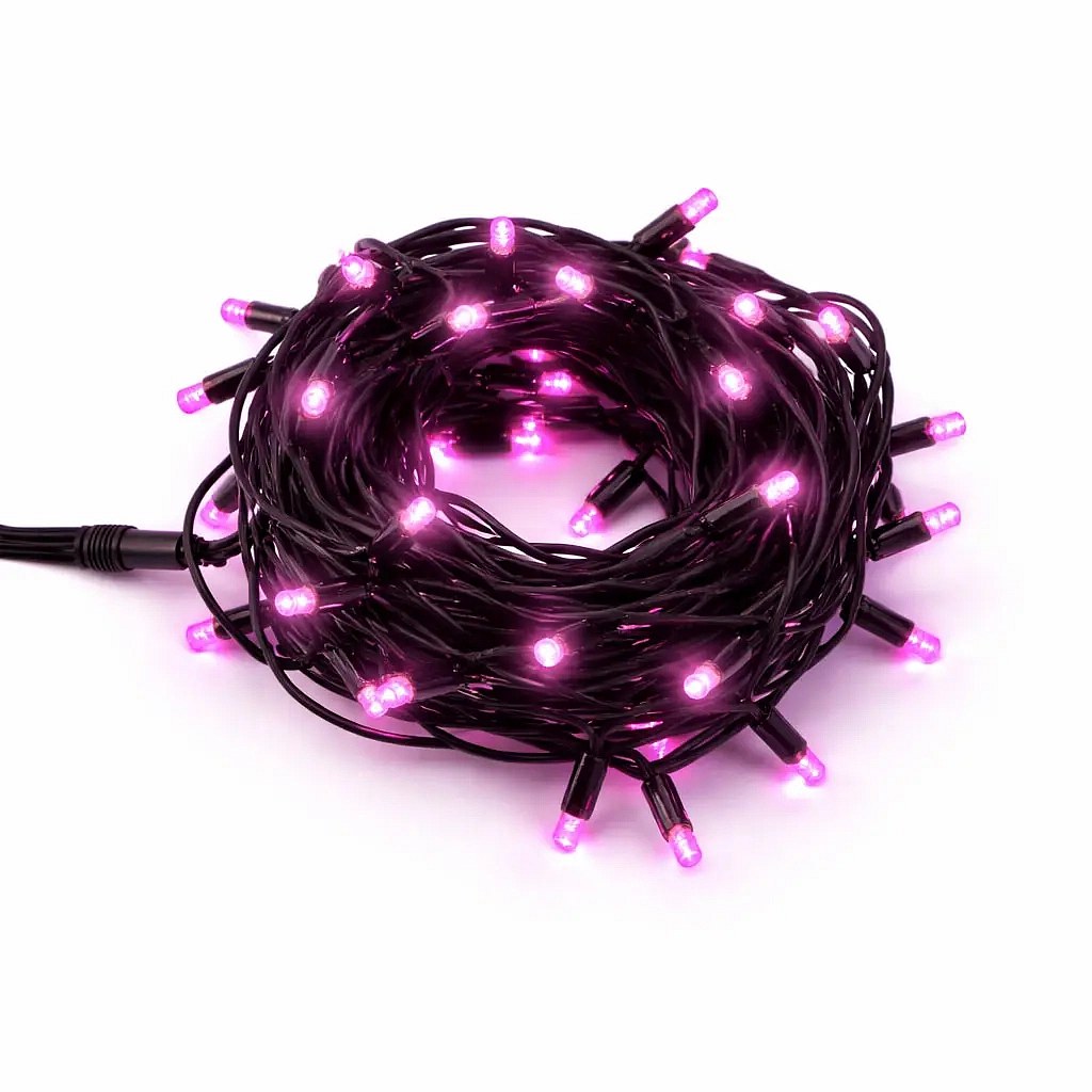 Guirlande lumineuse LED Easy Fix, 5 m, d'extérieur, rose, 50 LED, câble noir, IP67