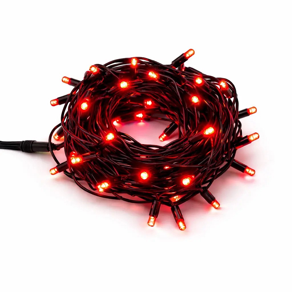 Chaîne lumineuse Easy Fix LED 5 m extérieur rouge, 50 diodes, câble noir IP67, rallonge