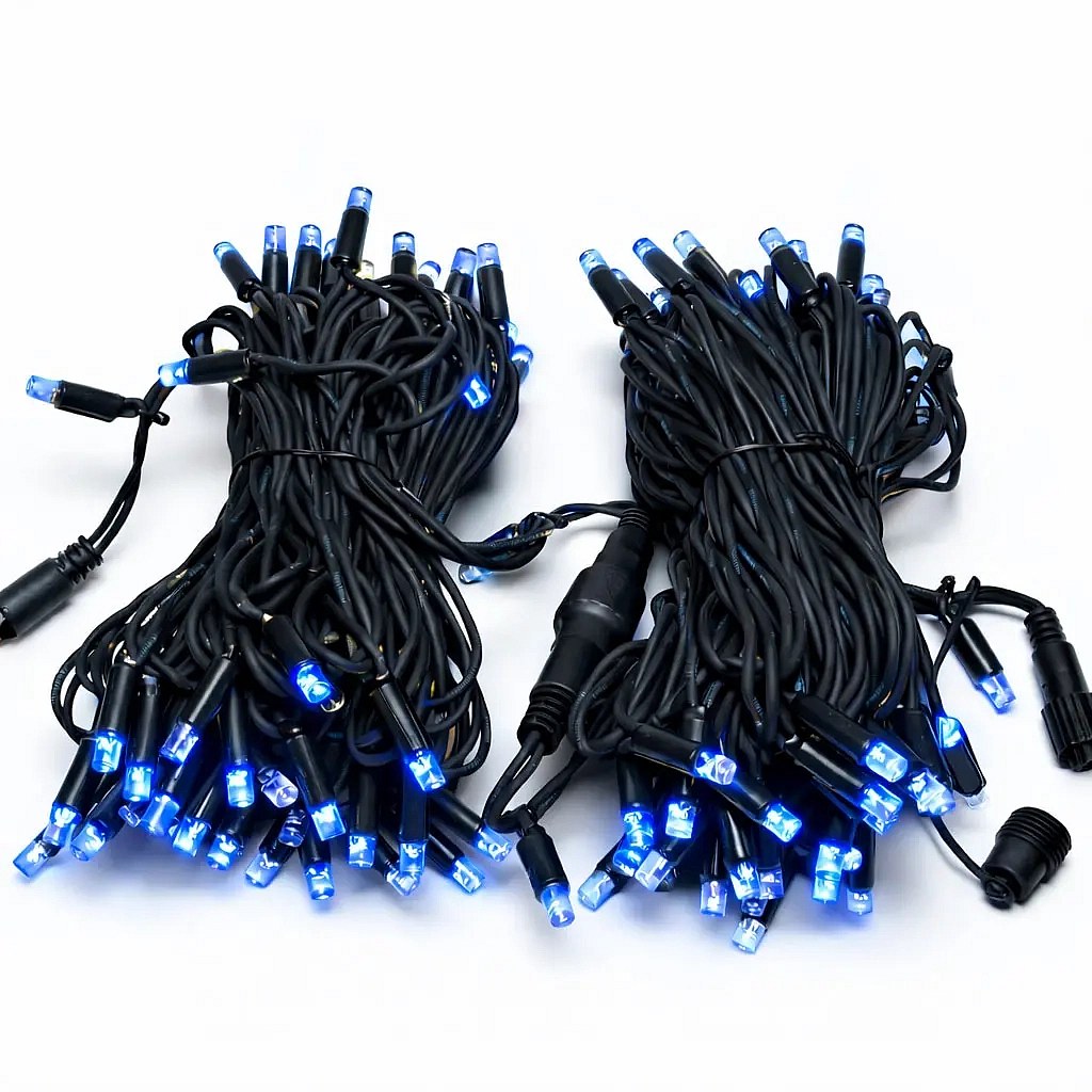 Chaîne lumineuse Easy Fix LED 20 m extérieur, bleu, 120 diodes, câble noir IP67, 2×10 m, rallonge