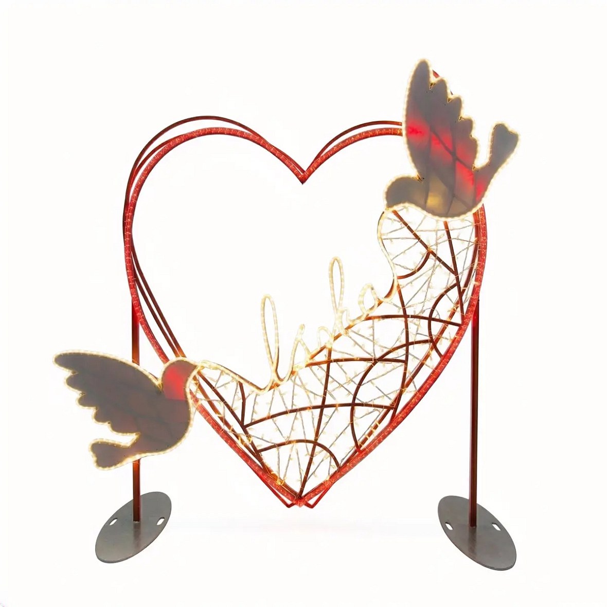 Coeur lumineux Easy Fix 2D LED, photopoint debout, 240 × 250 cm, blanc chaud et rouge, suspendu, imprimé en 3D, aluminium