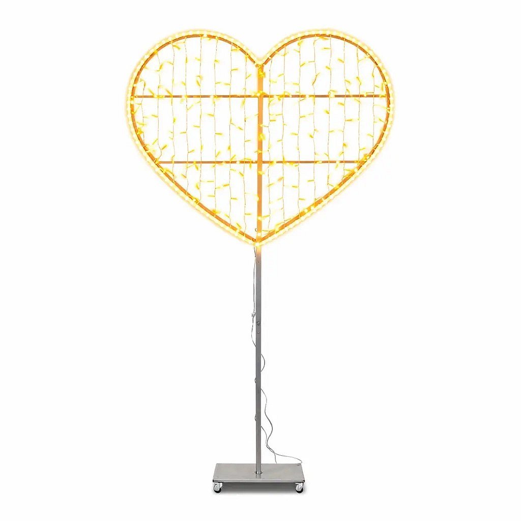 Eco Fix Coeur lumineux 2D LED, 120 × 285 × 60 cm, blanc chaud, sur pied, aluminium