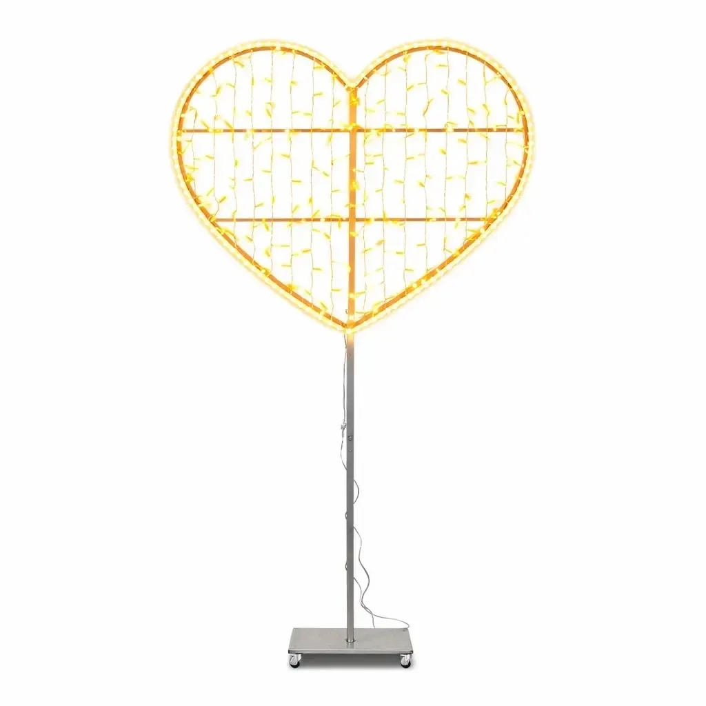 Eco Fix Coeur lumineux 2D LED, 120 × 285 × 60 cm, blanc chaud, sur pied, aluminium