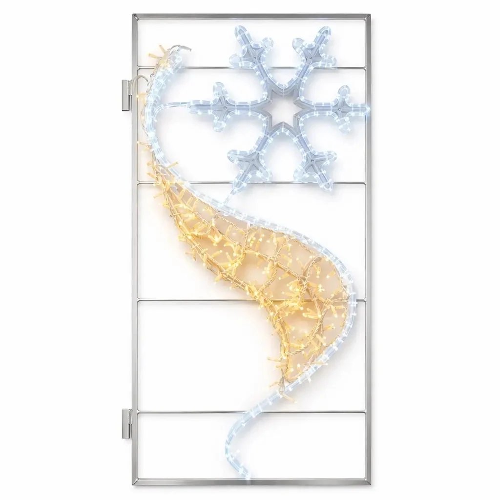 Easy Fix Bannière lumineuse 2D LED flocon de neige, 70 × 135 cm, blanc glacé et chaud, décor pour l'éclairage public, aluminium
