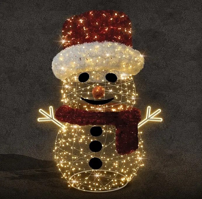 Bonhomme de neige illuminé 3D, 150 x 200 x 150 cm, blanc chaud, 36V/230V, composé de 4 parties