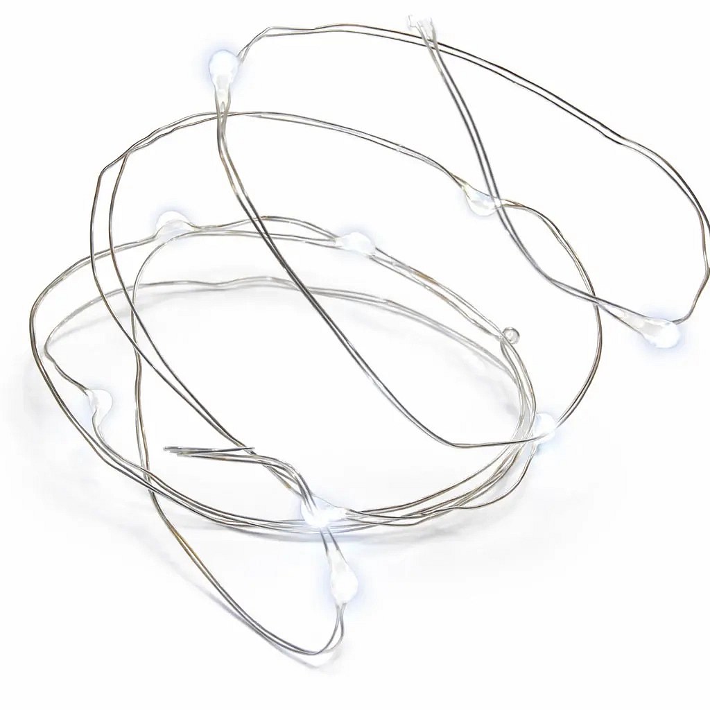 Guirlande lumineuse LED à piles, en forme de gouttes, 5 m, blanc glacé, 50 LED, fil métallique, IP20 (intérieur), 3 × AA