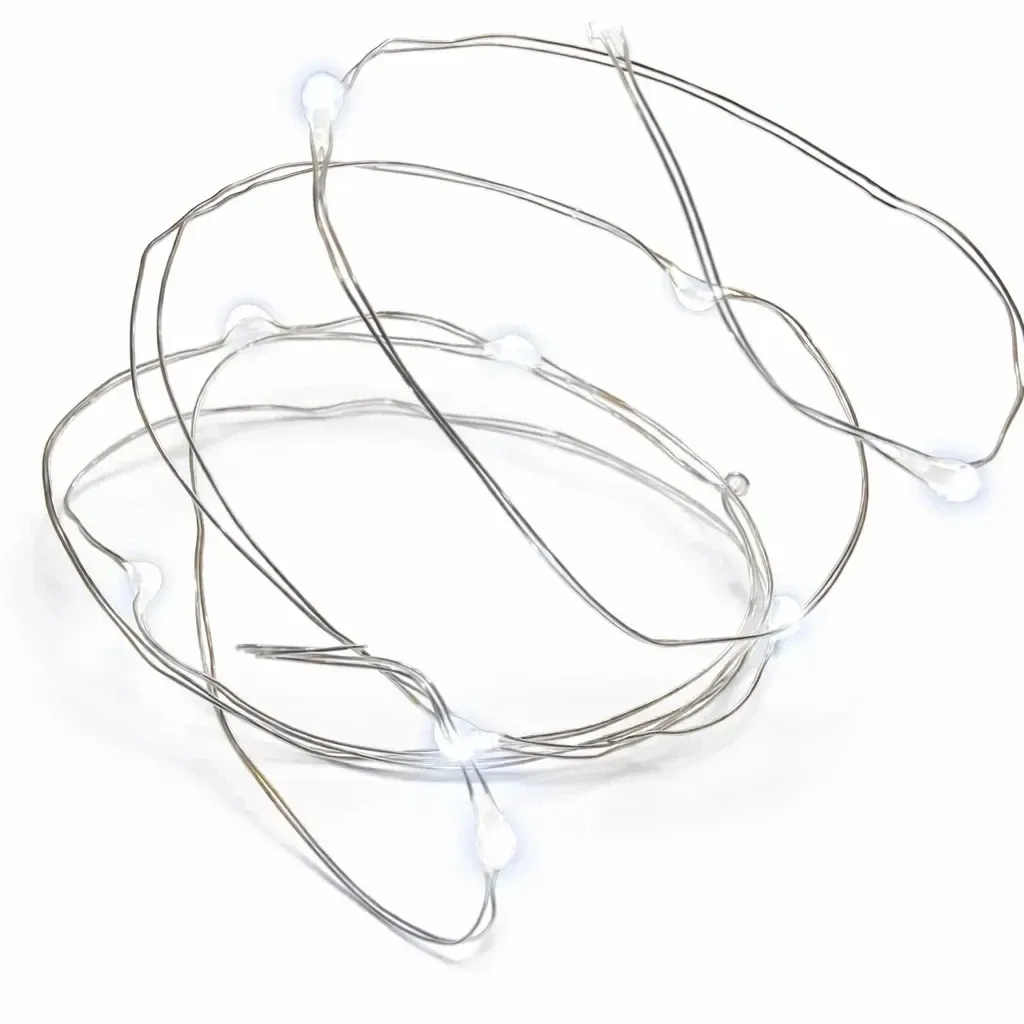 Guirlande lumineuse LED à piles, en forme de gouttes, 5 m, blanc glacé, 50 LED, fil métallique, IP20 (intérieur), 3 × AA