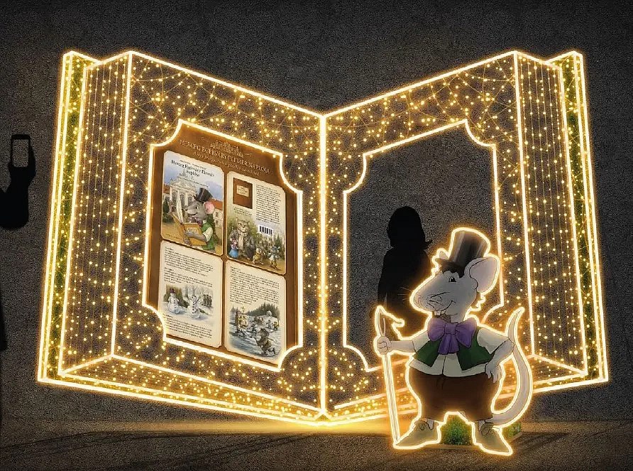 Eco Fix 2D Cadre lumineux LED, livre, 400 × 230 cm, blanc chaud, sur pied, imprimé en 3D, aluminium