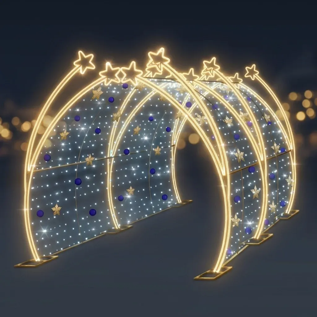 Eco Fix Tunnel lumineux LED 3D, 250 × 200 × 400 cm, blanc chaud et glacé, aluminium