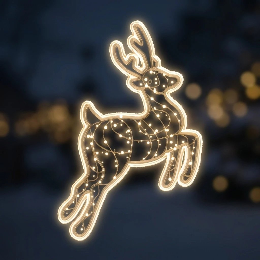 Eco Fix Renne LED 2D, en saut, suspendu, 100 × 105 × 5 cm, blanc glacé, imprimé en 3D, transparent