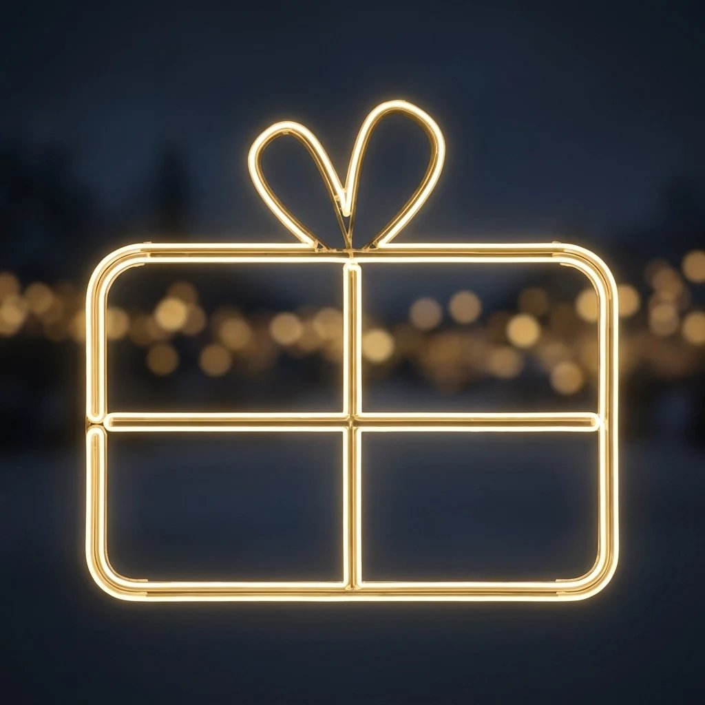 Easy Fix 2D LED light gift with bow, 80 × 80 × 50 cm, blanc chaud, sur pied, imprimé en 3D, aluminium