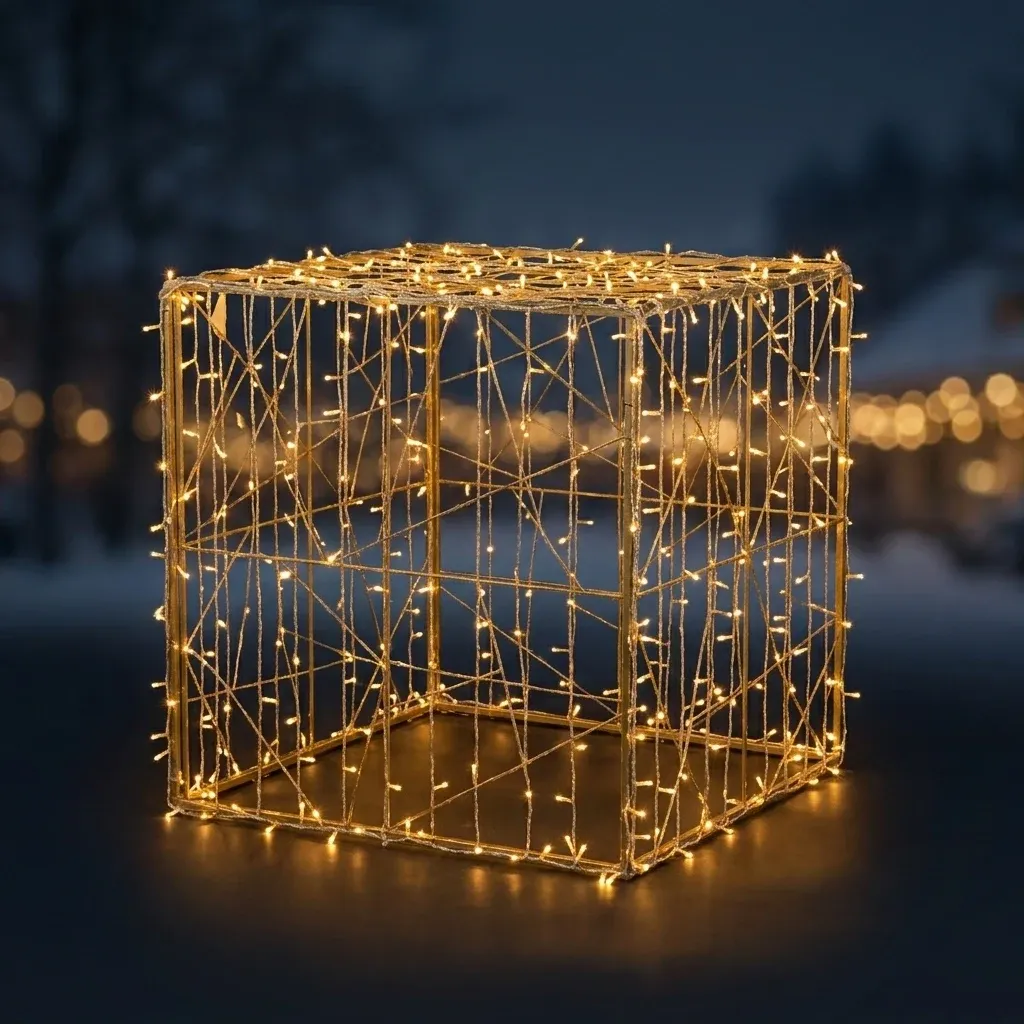 Cadeau lumineux LED 3D avec nœud, 130 × 120 cm, blanc chaud, aluminium