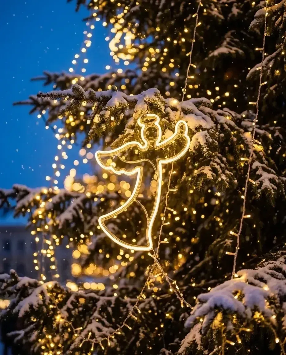 Ange LED de 56 × 80 cm sur un candélabre d'éclairage public