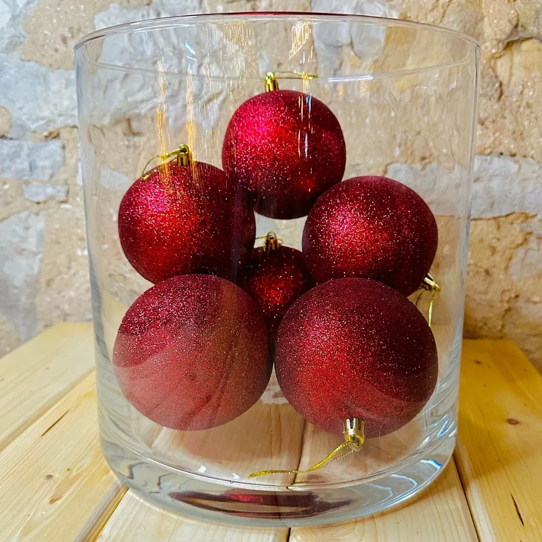 Boule en plastique, diamètre 10 cm, bordeaux, 6 paillettes