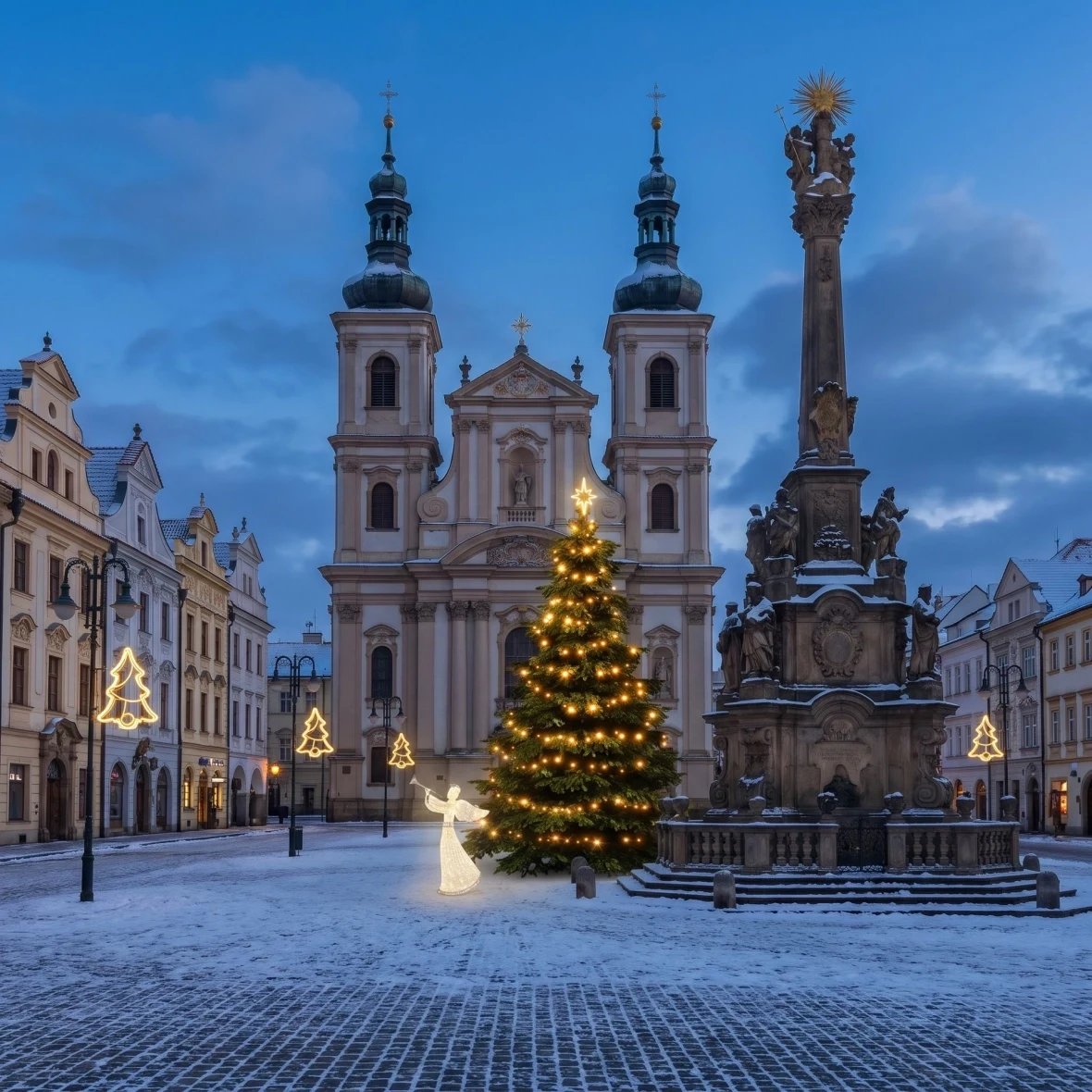 Kit de Noël pour les communes : sapin, sapin de 3 à 5 m, 9 sapins pour l'éclairage public, ange LED en 3D de 122 cm, blanc chaud