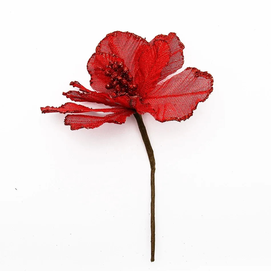 Décoration fleur artificielle rouge, 20,5 × 17 cm, fil