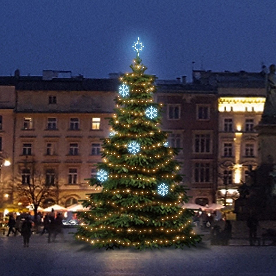 Jeu de lumières LED pour arbres de Noël de 6 à 8 m de haut, blanc chaud avec décors blanc glacé DZX1EFD01