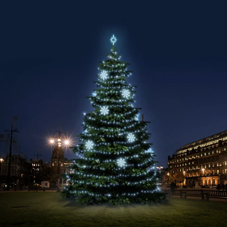 Kit d'éclairage LED pour arbres de Noël 12-14 m, blanc glacier avec décors DZX0EFD08